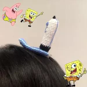헤어소품 WL 스펀지밥 스폰지 집게리아 모자 머리 헤어 핀 집게 클립 미니 캡 악세사리