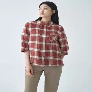 [지센]린넨 체크 블라우스 LCWSO538_RE