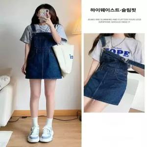 부자네 멜빵청치마 여성 데님 숏 원피스 포켓 스타일