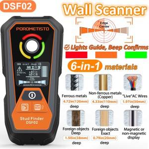 DSF02 6IN1 벽 스캐너 스터드 파인더 충전식 탐지기 검출기 파인더 AC 케이블 전선 목재 조명 가이드 금속