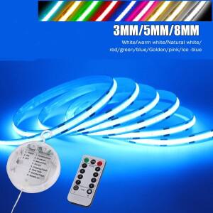 5V 디머블 COB LED 스트립 라이트 8가지 모드 배터리 박스 포함 3MM 화이트/레드/블루/핑크/그린 플렉시블