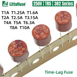 5개입 리틀퓨즈 382 250V TR5 원통형 지연 T1A PCB 장착