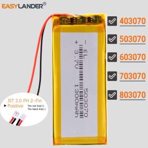 JST2.0 2P 503070 3.7V 1300mAh 리튬 이온 폴리머 배터리