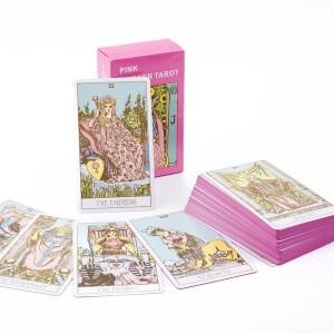 핑크 테두리 타로 카드 데크 가이드 북 78Pcs 영어 버전 가족 모임 운세 보드 게임 10.3x6cm