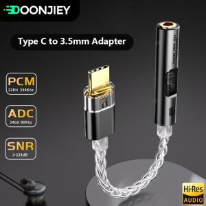 하이파이 C타입 디지털 오디오 어댑터  32 비트  384Khz  DAC  USB C 3.5 잭 헤드폰 이어폰  컨버터 디코더