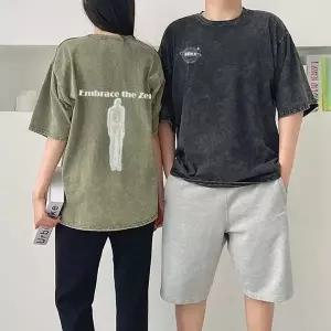[하프클럽/알티피아]피그먼트 반팔 오버핏 커플비치웨어 커플룩 여름옷 바캉스 여행