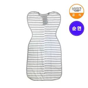 [나비잠] 신생아 속싸개 순면 그레이스트라이프M 1개 / 스와들 / 양방향지퍼 / 국내생산