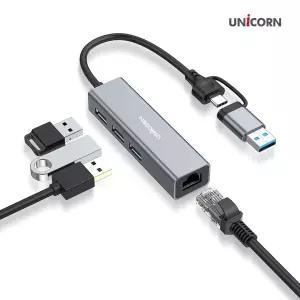 CLAN-200HC A타입 C타입 겸용 유선 랜카드 3포트 USB허브/젠더/인터넷/랜포트/USB/기가/노트북/랜선/외장