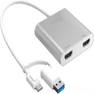 j5create USB-C to 듀얼 HDMI 멀티 모니터 어댑터(USB Type-A 컨버터 포함) 4K + 2K Windows 및 Mac과