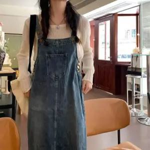 부자네 멜빵청치마 여성 여름 루즈핏 캐쥬얼 데님 롱원피스