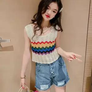 여름뜨게조끼 크로셰베스트 뷔에스트조끼 베이지 손뜨개 크로쉐뷔스티에