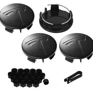 Model 3 모델 Y,56mm 허브캡 휠 림 커버 센터캡 허브캡+20 블랙 러그 너트 커버(매트 블랙+매트 엠블럼)용 Knomix 4팩 외장 장식 센터
