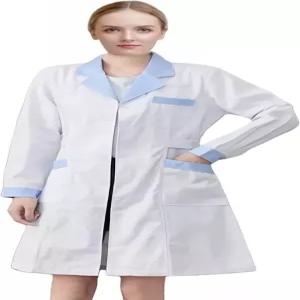 아일라신 여성용 화이트 랩 코트 닥터 작업복 롱 슬리브 클래식 간호사 의대 치과 의상