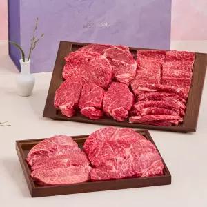미쓰하누 1++한우선물세트 2kg 소고기 투뿔 꽃등심 안심 채끝 꽃살 살치