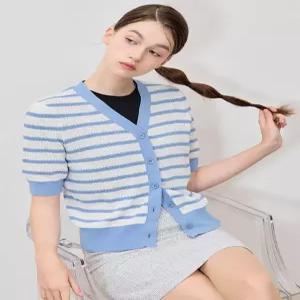 [리스트][리스트(LIST)] 쿨 스트라이프 브이넥 반팔 가디건 (택가격 178000원)