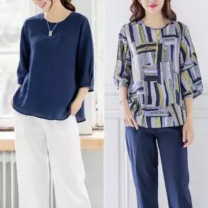 루나 여성 여름 냉감 인견 7부 반팔 블라우스 빅사이즈 티 (13846637A)