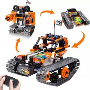 3-in-1 STEM 원격 제어 빌딩 키트 - 트랙카/로봇/탱크 2.4GHz 충전식 RC 레이서 장난감 세트 선물 8-12세