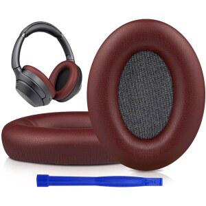 소니 WH-1000XM3(WH1000XM3) 오버이어 헤드폰용 SOULWIT 프로페셔널 이어패드 쿠션 교체 부드러운 단백질 가죽 이어패드 소음 차단 메모리 폼 두께 추가(버건디)