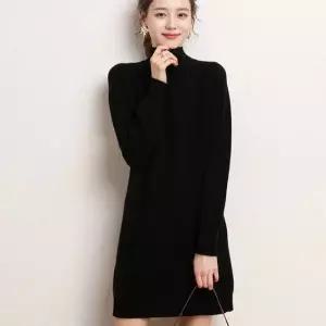 [오르토]검정색 니트 긴팔 원피스 슬림 부드러운 포근한 반목
