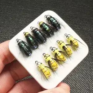 6/10Pcs 낚시 미끼 8 밝은 피부 Brasshead Humpy Fly Nymph 젖은 파리 곤충 파이크 송어 연어 배스