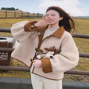 청수정 여성 털가죽 일체형 양면 스웨이드 코트 도톰 숏 톱 KS