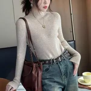 스판티셔츠 여성 반폴라 스판 골지 하프 터들넥 데일리 티셔츠