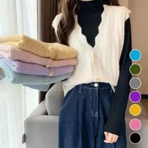 브이넥 셔링 니트 조끼 다양한 레이어드 쪼기