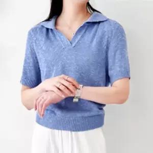 데일리니트 심플 오픈 카라 타입 여자 데일리 반팔 니트티