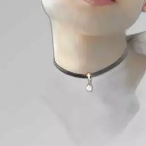 초커 골드 가죽 모던 진주 지르코니아 실버 길이조절