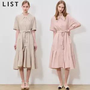 [리스트(LIST)] 와이드 칼라 게더 플리츠 원피스 (택가격: 398000원)