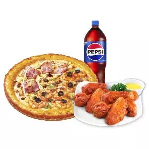 (미스터피자) 하프앤하프M+핫윙8+콜라1.25L