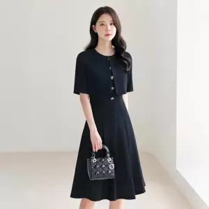 시크라인 ~XXL까지 토레네 라운드넥 레이어드 플레어 원피스 여름 하객룩 오피스룩 데이트 모임 미시 빅사