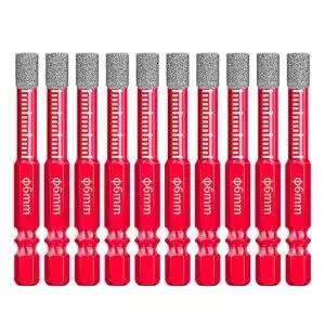 10pcs 6mm 육각 생크 납땜 건조 세라믹 타일 드릴 비트 대리석 화강암 유리화 구멍 오프너 다이아몬드 톱