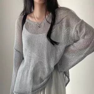 루즈핏 니트 해변 니트티 시스루니트 여행 그물니트 그물 티 시스루