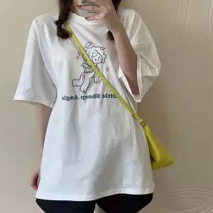 ONM 천사양 반팔 박스티셔츠 귀여운 롱티 라운드넥 캐주얼