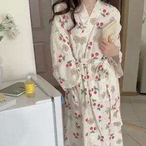 여성 로브가운 홈웨어 가운 라운지 긴팔 요루면 패턴 잠옷