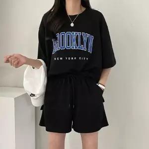 여성 루즈핏  반팔티 반바지 트레이닝 상하 세트
