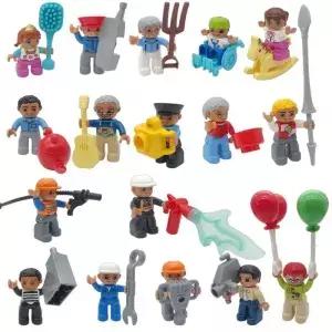 블록 큰 건물 벽돌 다양한 직업 그림 놀이 집 Duplo 시뮬레이션 장면과 호환 가능 교육