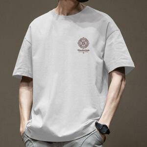 EAMT 남성 여름 순면 반팔 티 빅사이즈 5부 라운드 상의 EUNG