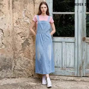 [FOREVER21]데님 뒷트임 멜빵 롱 원피스 (FTDBOP041)