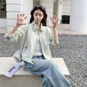 여성 봄 체크 칼라 재킷 코트