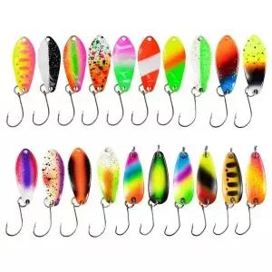 20pcs 송어 낚시 미끼 세트 민물 3g 마이크로 금속 스푼 스피너 싸구려 단일 후크 퍼치베이스 태클