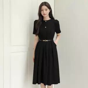 시크라인 XXL까지) 베레인 골드버튼 벨트 플레어 원피스 여름 하객룩 오피스룩 데이트룩 격식룩 빅사이즈