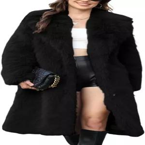 지우 여성용 인조 모피 코트 라펠 칼라 긴 소매 털 재킷 롱 섀기 오픈 프론트 웜 아우터
