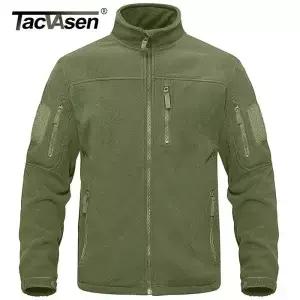 TACVASEN 남성용 풀 집업 그린 플리스 재킷 보온 작업 코트 지퍼 포켓 사파리 하이킹 아웃웨어 바람막이