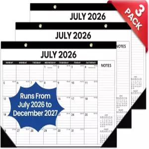 2026-2027 책상 달력 3팩 2026년 7월부터 2027년 18개월 대형 17인치 x 12인치 가정 및 사무실용 데스크톱
