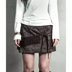 DARLING, YOU'RE BAD FRINGE WRAP LEATHER SKIRT #BROWN 2336942
