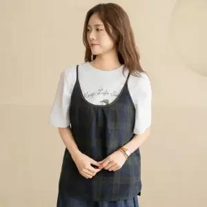 엄마옷 마담4060 [내추럴포엠]린넨체크 뷔스티에 -QVE2607004-