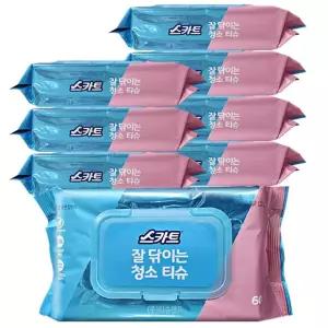 스카트 잘닦이는 청소 티슈 60매 X 8팩 세정 물티슈 (살균 소독 리뉴얼)