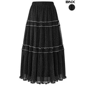 [하프클럽/]도트 레이스 프릴 캉캉 롱 스커트